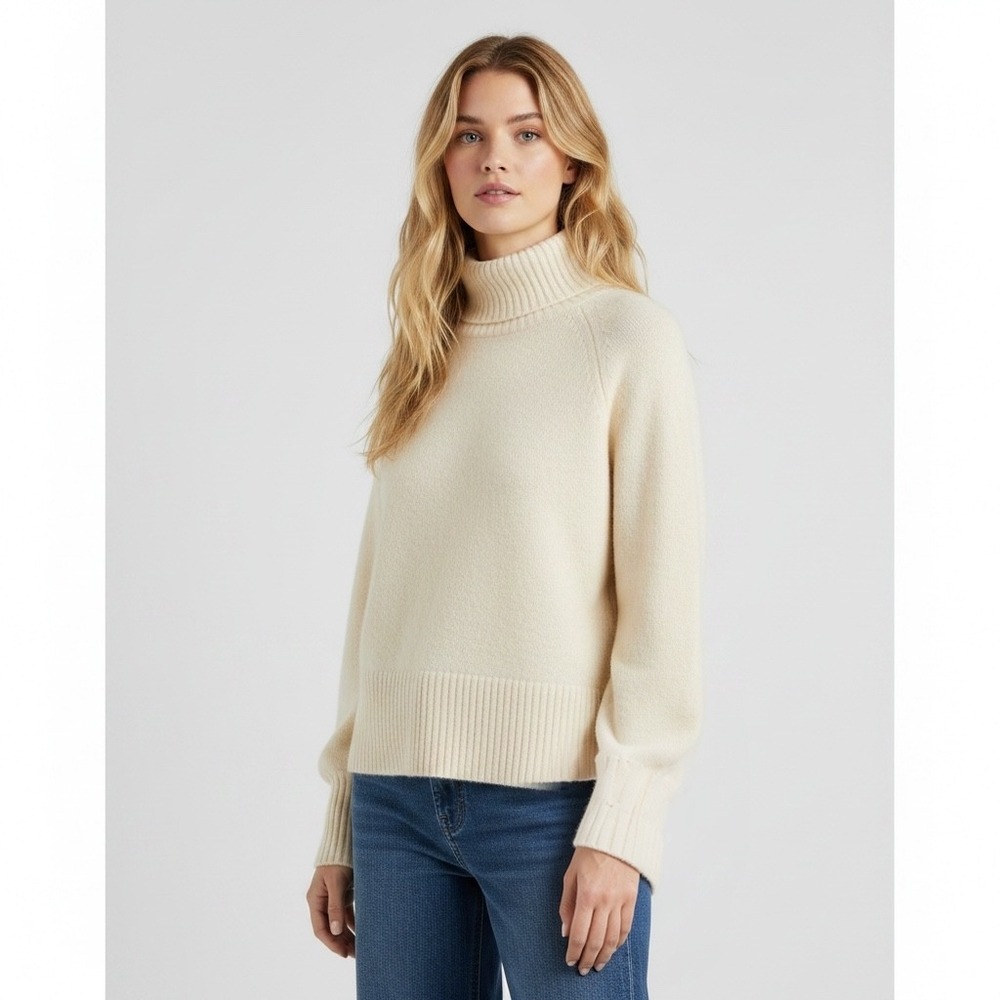 REISS | Turtleneck Sweater L Cream Wool Cashmere Blend Raglan Knit Quiet Luxury